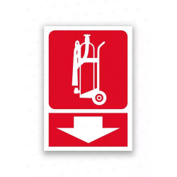 Rótulo Contra Incendios - Carro extintor flecha abajo | Cod. CI- 863, Señales de Incendio