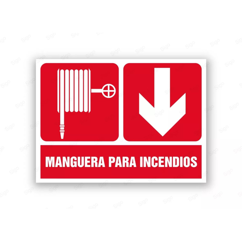 Rótulo Contra Incendios - Manguera para incendios flecha abajo | Cod. CI- 890, Señales de Incendio