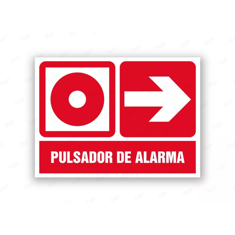 Rótulo Contra Incendios - Pulsador de alarma flecha derecha | Cod. CI- 895, Señales de Incendio