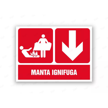 Rótulo Contra Incendios - Manta ignifuga flecha abajo | Cod. CI- 896, Señales de Incendio