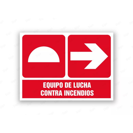 Rótulo Contra Incendios - Equipo de lucha contra incendios flecha derecha | Cod. CI- 901, Señales de Incendio