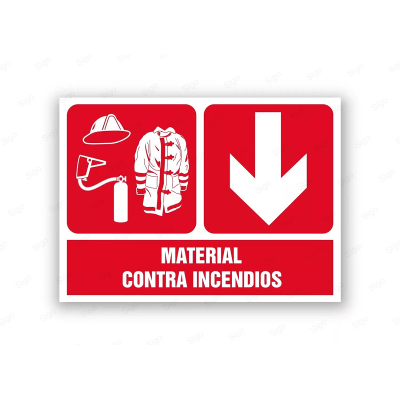 Rótulo Contra Incendios - Material contra incendios flecha abajo | Cod. CI- 902, Señales de Incendio