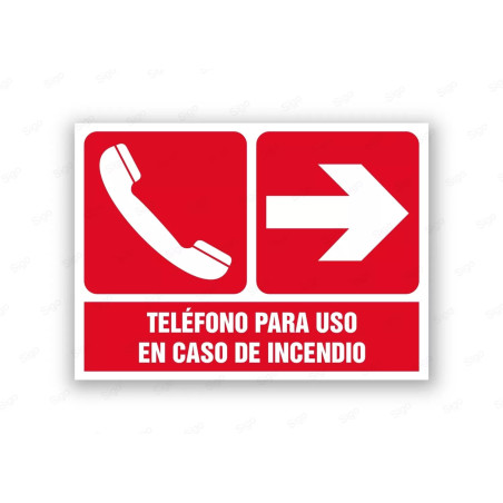 Rótulo Contra Incendios - Teléfono para uso en caso de incendio flecha derecha | Cod. CI- 907, Señales de Incendio