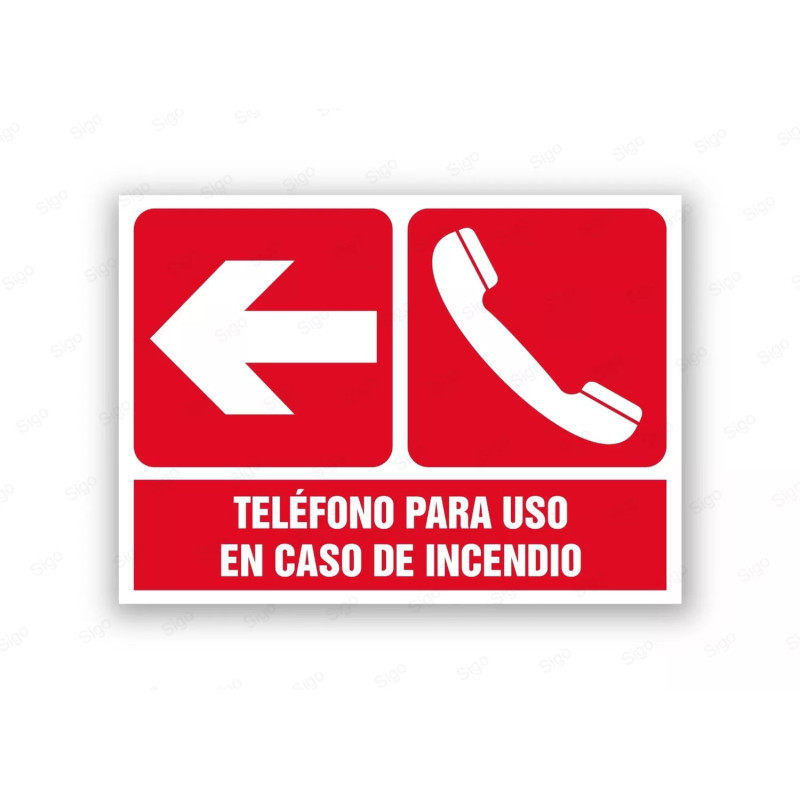 Rótulo Contra Incendios - Teléfono para uso en caso de incendio flecha izquierda | Cod. CI- 906, Señales de Incendio