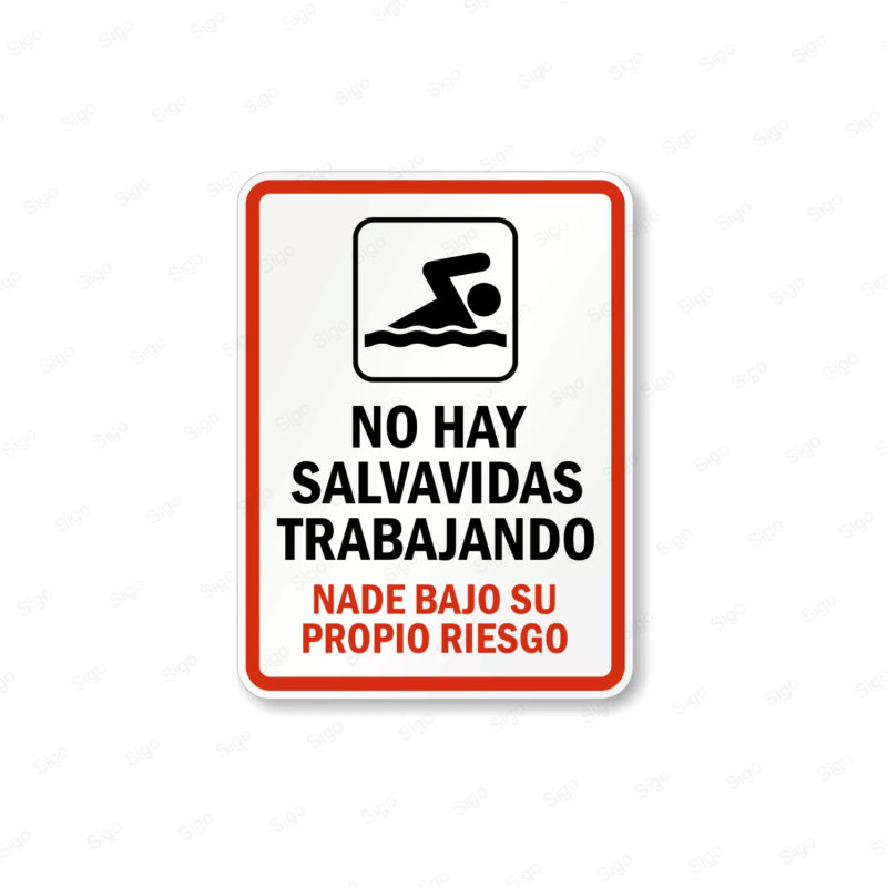 Rótulo Piscina - No Hay Salvavidas Trabajando Nade Bajo su Propio Riesgo |Cod. POOL - 20
