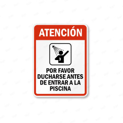 Rótulo Piscina - Atención Por Favor Ducharse Antes de Entrar a la Piscina |Cod. POOL - 17