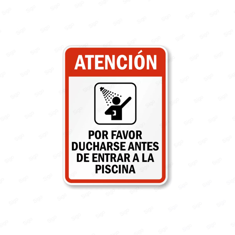 Rótulo Piscina - Atención Por Favor Ducharse Antes de Entrar a la Piscina |Cod. POOL - 17