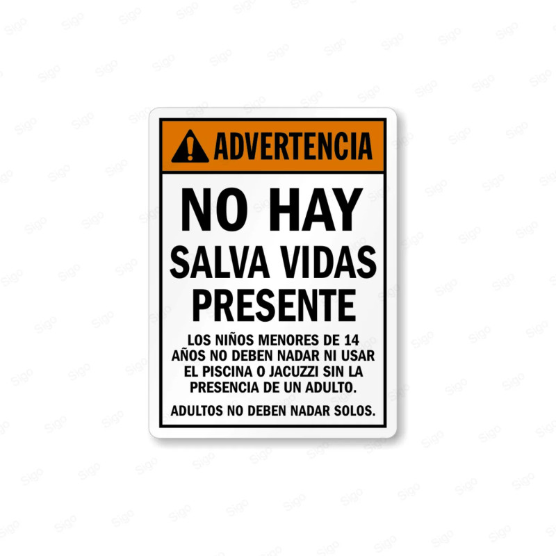 Rótulo Piscina - Advertencia No Hay Salvavidas Presente |Cod. POOL - 2