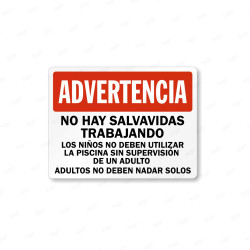 Rótulo Piscina - Advertencia No Hay Salvavidas Trabajando |Cod. POOL - 7