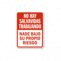 Rótulo Piscina - No Hay Salvavidas Trabajando Nade Bajo su Propio Riesgo |Cod. POOL - 8