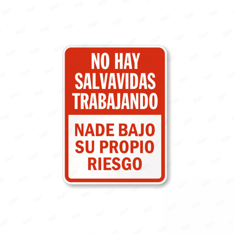 Rótulo Piscina - No Hay Salvavidas Trabajando Nade Bajo su Propio Riesgo |Cod. POOL - 8