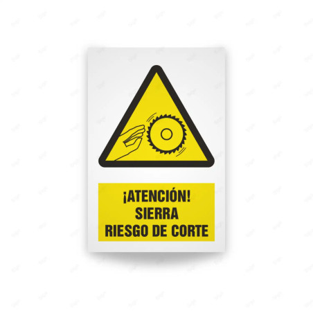 Rótulo de Atención - Atencion sierra riesgo de corte| Cod. AD - 571, Señales de Atención