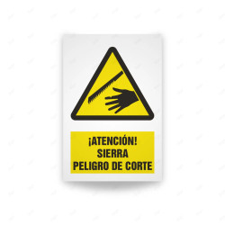 Rótulo de Atención - Atencion sierra riesgo de corte  | Cod. AD - 575, Señales de Atención
