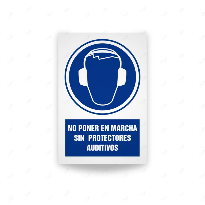 Rótulo de Obligación - No poner en marcha sin protectores auditivos  | Cod. OB-417, Señales de Obligación