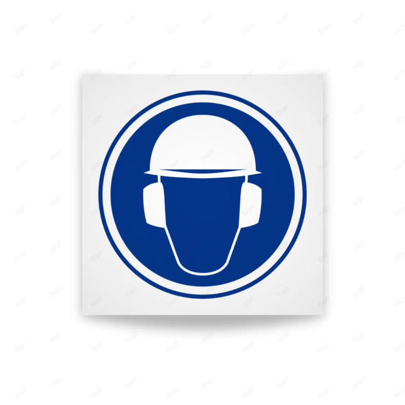 Rótulo de Obligación - Uso obligatorio de casco y protectores auditivos | Cod. OB-420, Señales de Obligación
