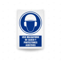 Rótulo de Obligación - Uso obligatorio de casco y protectores auditivos  | Cod. OB-421, Señales de Obligación