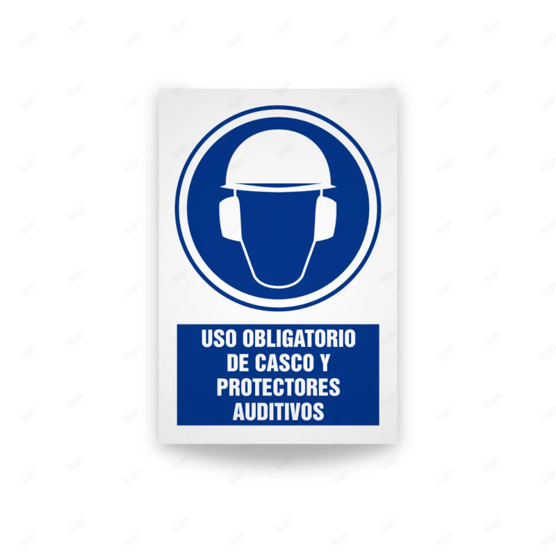 Rótulo de Obligación - Uso obligatorio de casco y protectores auditivos  | Cod. OB-421, Señales de Obligación