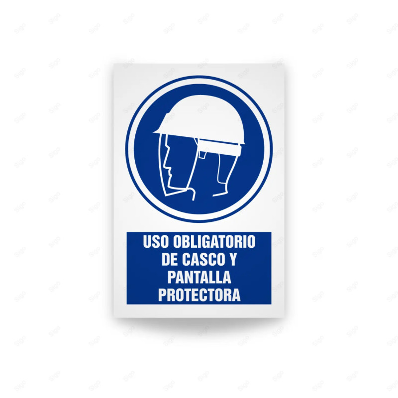 Rótulo de Obligación - Uso obligatorio de casco y pantalla protectora  | Cod. OB-425, Señales de Obligación