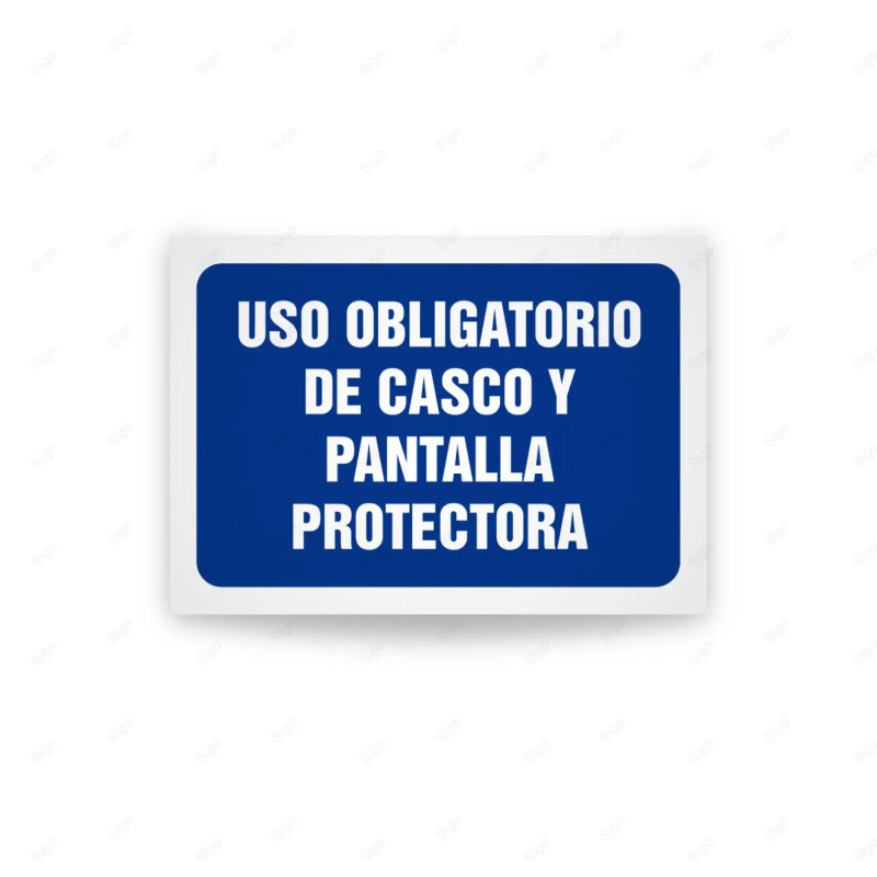 Rótulo de Obligación - Uso obligatorio de casco y pantalla protectora  | Cod. OB-427, Señales de Obligación