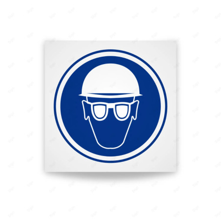 Rótulo de Obligación - Uso obligatorio de casco y gafas | Cod. OB-428, Señales de Obligación