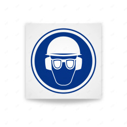 Rótulo de Obligación - Uso obligatorio de casco, gafas y protectores auditivos | Cod. OB-432, Señales de Obligación