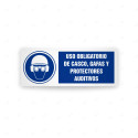 Rótulo de Obligación - Uso obligatorio de casco, gafas y protectores auditivo| Cod. OB-434, Señales de Obligación