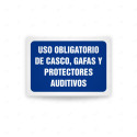Rótulo de Obligación - Uso obligatorio de casco, gafas y protectores auditivos | Cod. OB-435, Señales de Obligación