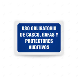 Rótulo de Obligación - Uso obligatorio de casco, gafas y protectores auditivos | Cod. OB-435, Señales de Obligación