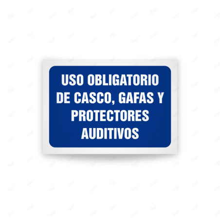Rótulo de Obligación - Uso obligatorio de casco, gafas y protectores auditivos | Cod. OB-435, Señales de Obligación