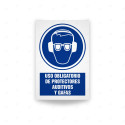 Rótulo de Obligación - Uso obligatorio de protectores auditivos y gafas  | Cod. OB-437, Señales de Obligación