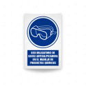 Rótulo de Obligación - Uso obligatorio de gafas antisalpicadura en el manejo de producto quimico | Cod. OB-456, Señales de Oblig