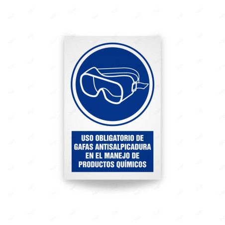 Rótulo de Obligación - Uso obligatorio de gafas antisalpicadura en el manejo de producto quimico | Cod. OB-456, Señales de Oblig