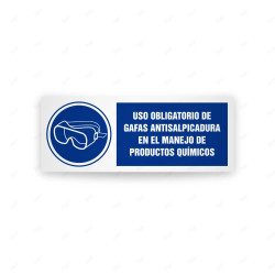 Rótulo de Obligación - Uso obligatorio de gafas antisalpicadura en el manejo de productos quimicos | Cod. OB-457, Señales de Obl