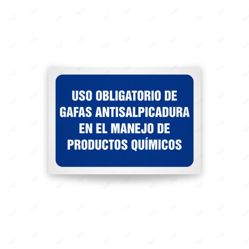 Rótulo de Obligación - Uso obligatorio de gafas antisalpicadura en el manejo de producto quimico | Cod. OB-458, Señales de Oblig