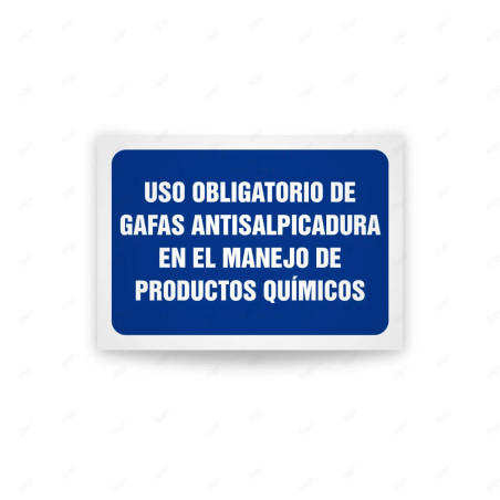 Rótulo de Obligación - Uso obligatorio de gafas antisalpicadura en el manejo de producto quimico | Cod. OB-458, Señales de Oblig