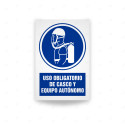 Rótulo de Obligación - Uso obligatorio de casco y equipo autonomo | Cod. OB-476, Señales de Obligación
