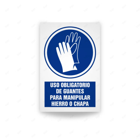 Rótulo de Obligación -  Uso obligatorio de guantes para manipular hierro o chapa  | Cod. OB-483, Señales de Obligación