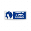 Rótulo de Obligación - Uso obligatorio de guantes para manipular hierro o chapa | Cod. OB-484, Señales de Obligación