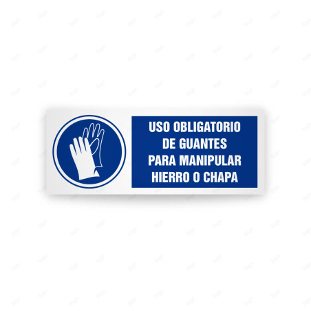 Rótulo de Obligación - Uso obligatorio de guantes para manipular hierro o chapa | Cod. OB-484, Señales de Obligación