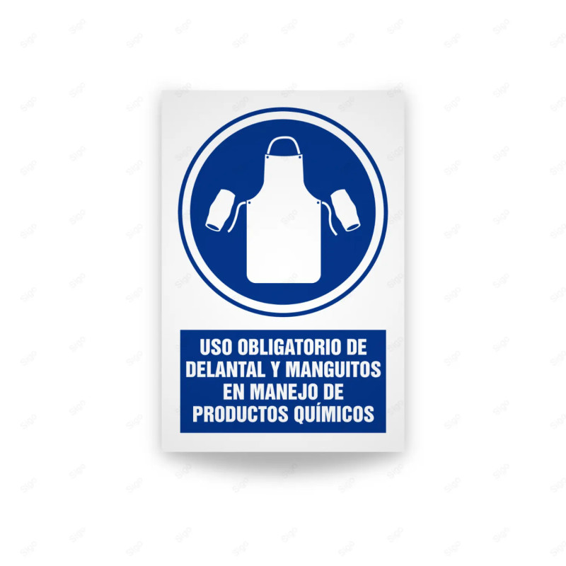 Rótulo de Obligación - Uso obligatorio de delantal y manguitos en manejo de producto quimico | Cod. OB-523, Señales de Obligació