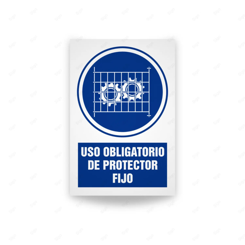 Rótulo de Obligación - Uso obligatorio de protector fijo  | Cod. OB-535, Señales de Obligación