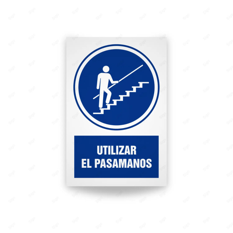 Rótulo de Obligación - Utilizar el pasamanos | Cod. OB-587, Señales de Obligación