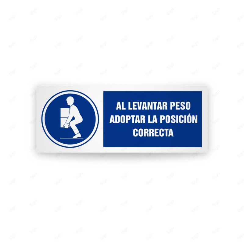 Rótulo de Obligación - Al levantar peso adoptar la posicion correcta| Cod. OB-592, Señales de Obligación
