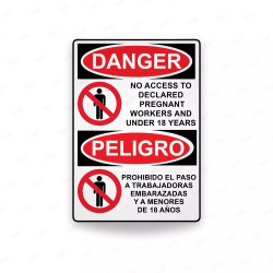 Rótulo de Peligro - Prohibido el paso a trabajadoras embarazadas y a menores de 18 años | Cod. PEL - 34, Rótulos de Peligro