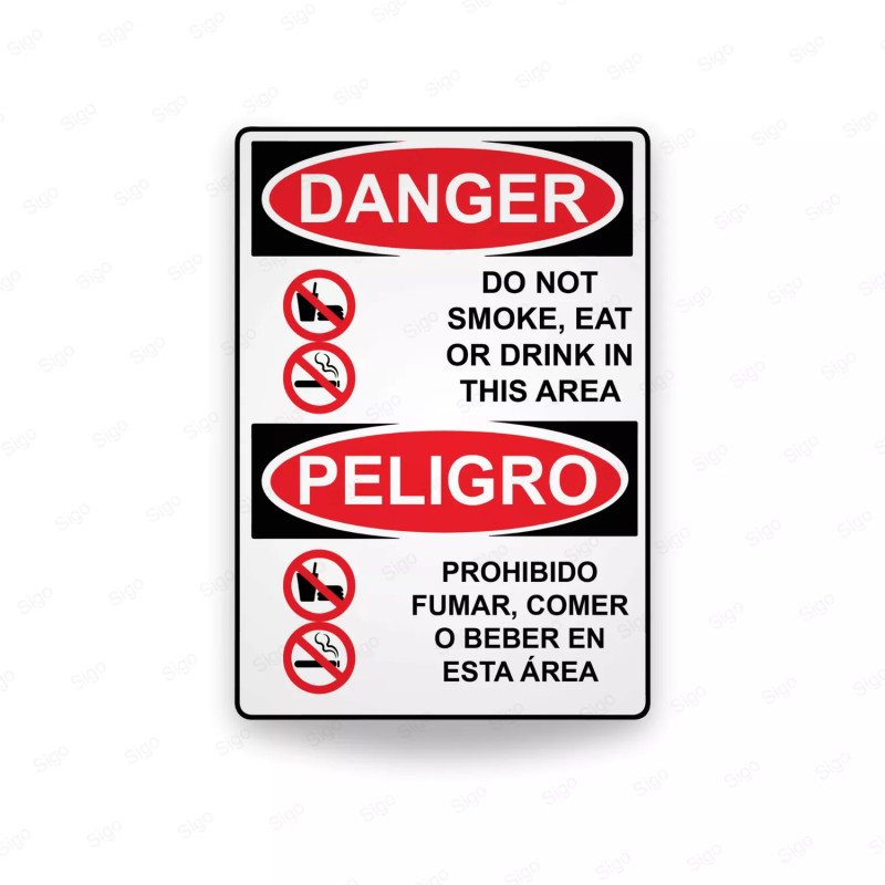 Rótulo de Peligro - Prohibido fumar, comer o beber en esta área | Cod. PEL - 40, Rótulos de Peligro