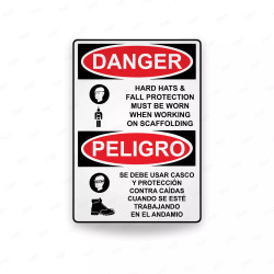Rótulo de Peligro - Se debe usar casco y protección contra caídas cuando se este trabajando en el andamio  | Cod. PEL - 47, Rótu