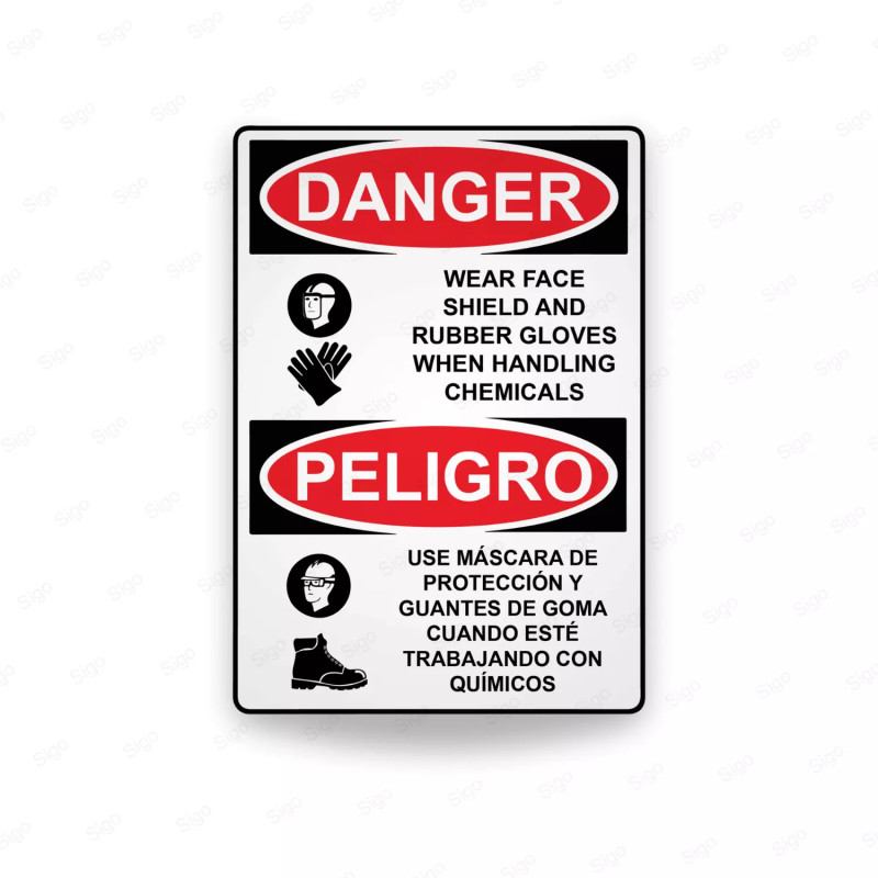 Rótulo de Peligro - Use máscara de protección y guantes de goma cuando este trabajando con químicos   | Cod. PEL - 48, Rótulos d