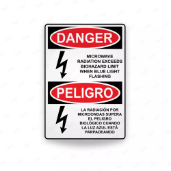 Rótulo de Peligro - La radiación por microondas supera el peligro biológico cuando la luz azúl está parpadeando| Cod. PEL - 50, 