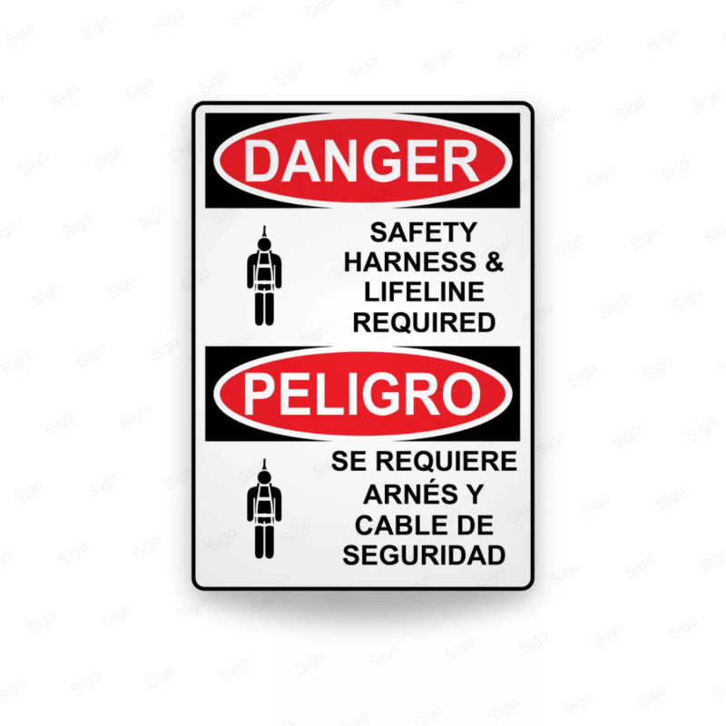 Rótulo de Peligro - Se requiere arnés y cable de seguridad | Cod. PEL - 53, Rótulos de Peligro