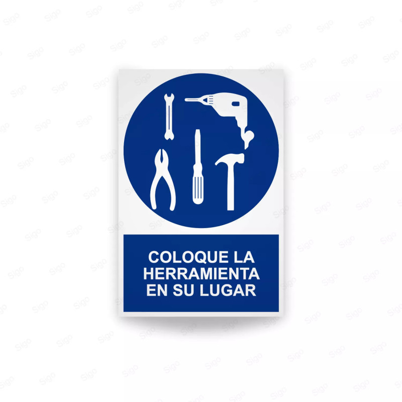 Rótulo de Obligación - Coloque la herramienta en su lugar| Cod. OB-123, Señales de Obligación